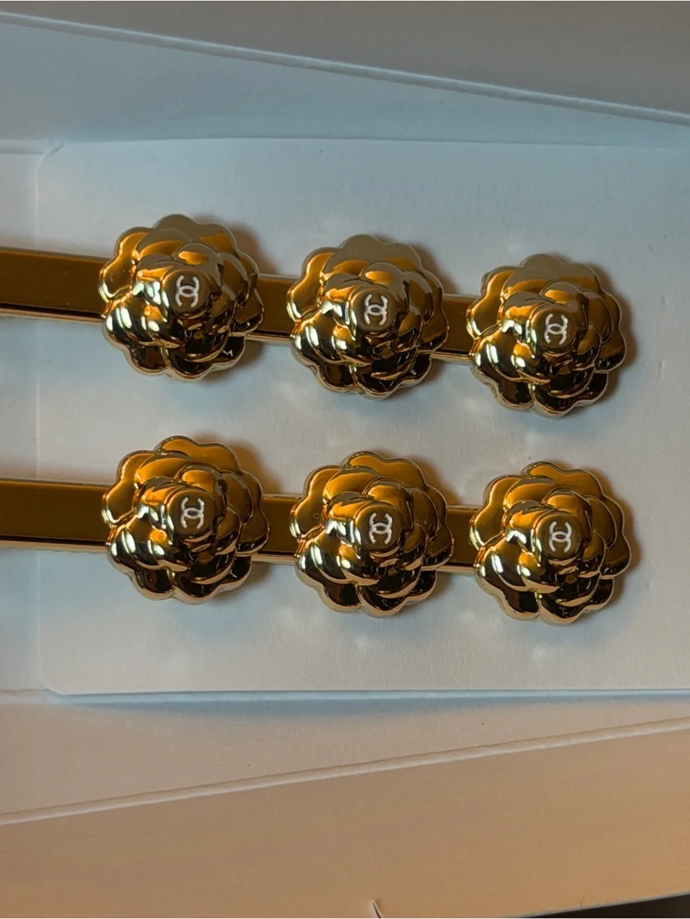 CHANEL Gold Camellia Barrette Set - Floral Clips